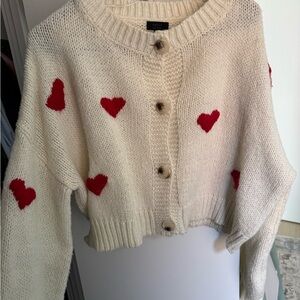 debut Cream Knit Cardigan with Red Heart Embroidery